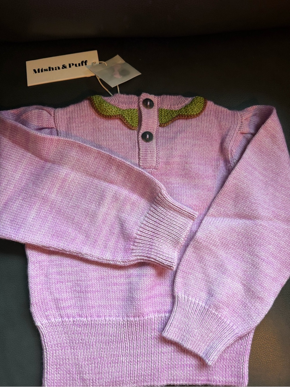 NWT Misha & Puff Mini Rodini Lavender Knit Sweater with Green Scallop Collar - Picture 5 of 7